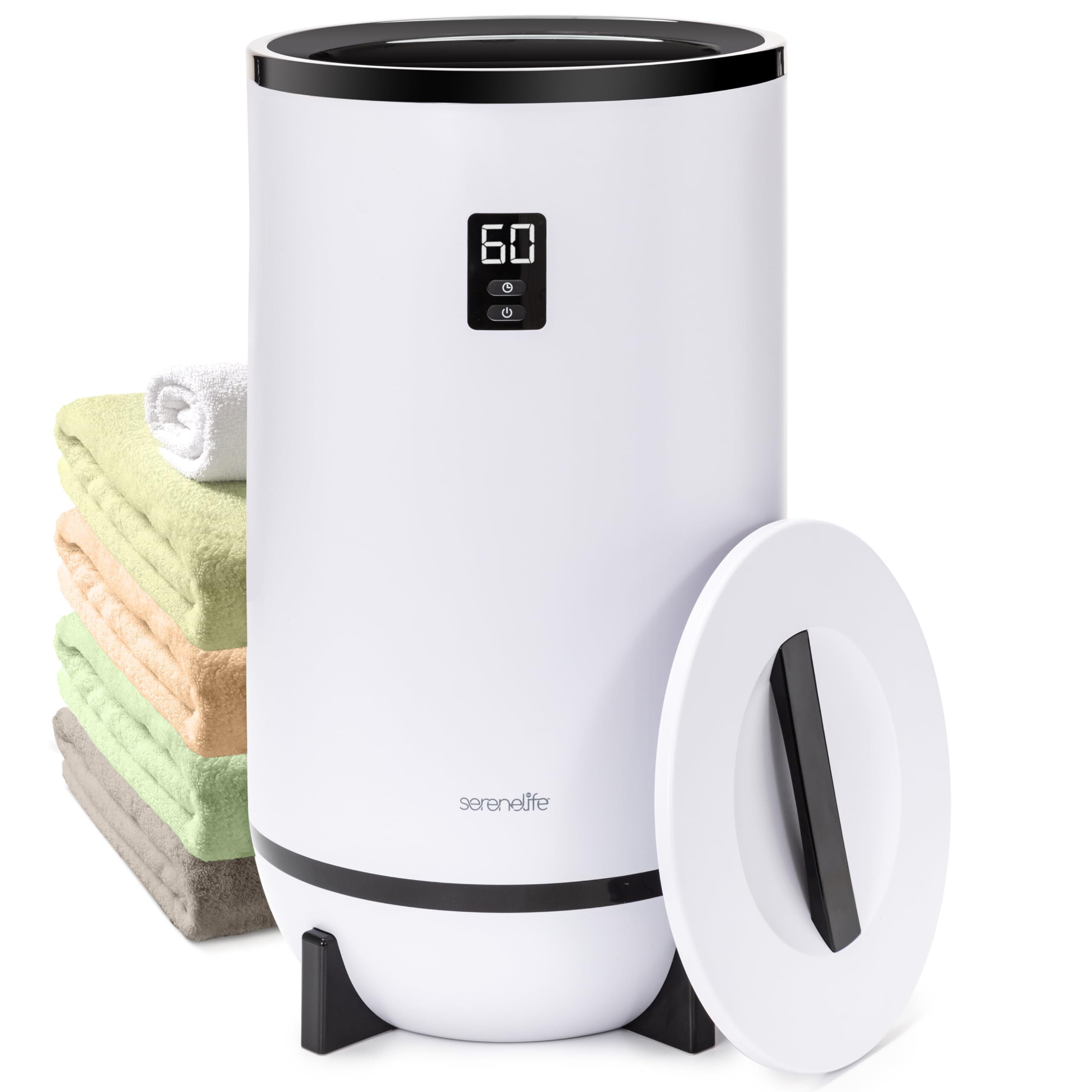 SereneLife Hot Towel Warmer Bucket w/ Customized Fragrance for Bathroom and Spa, Luxury Towel Heater Gift for Him or Her, Auto Shut Off, LED Display, Fits 2 Large Towels, Blankets, Bathrobes - Black