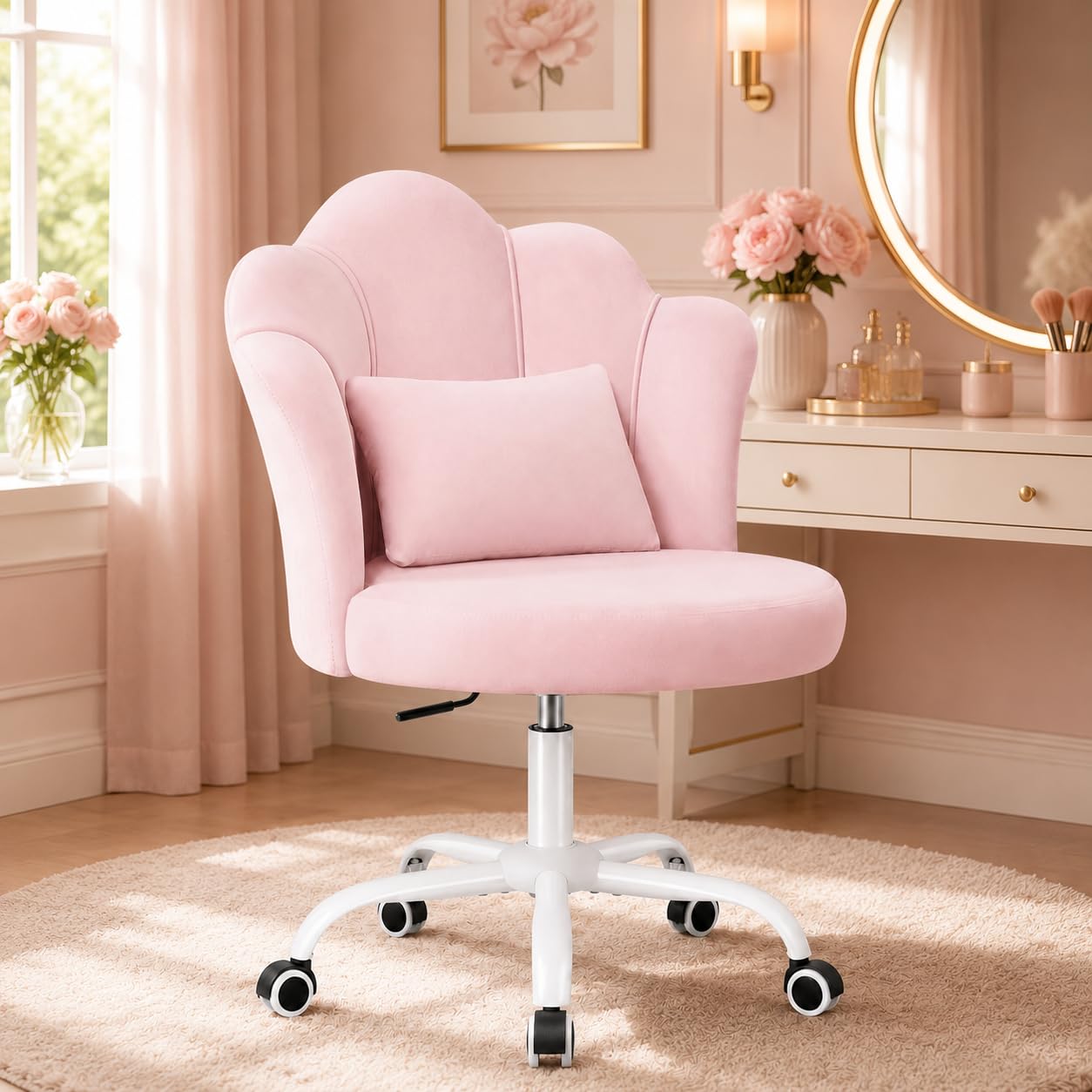 BestGlory Petal Vanity Chair with Wheels