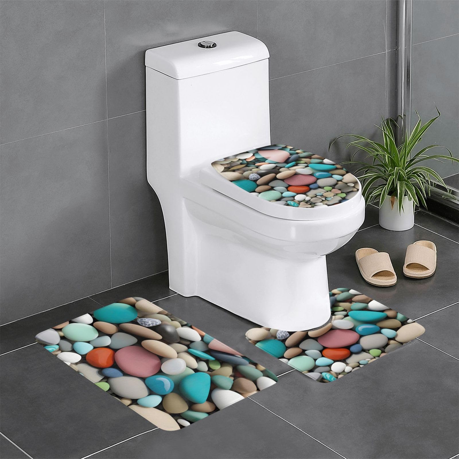 Tapis de salle de bain antidérapants et faciles à nettoyer avec motif plage marine
