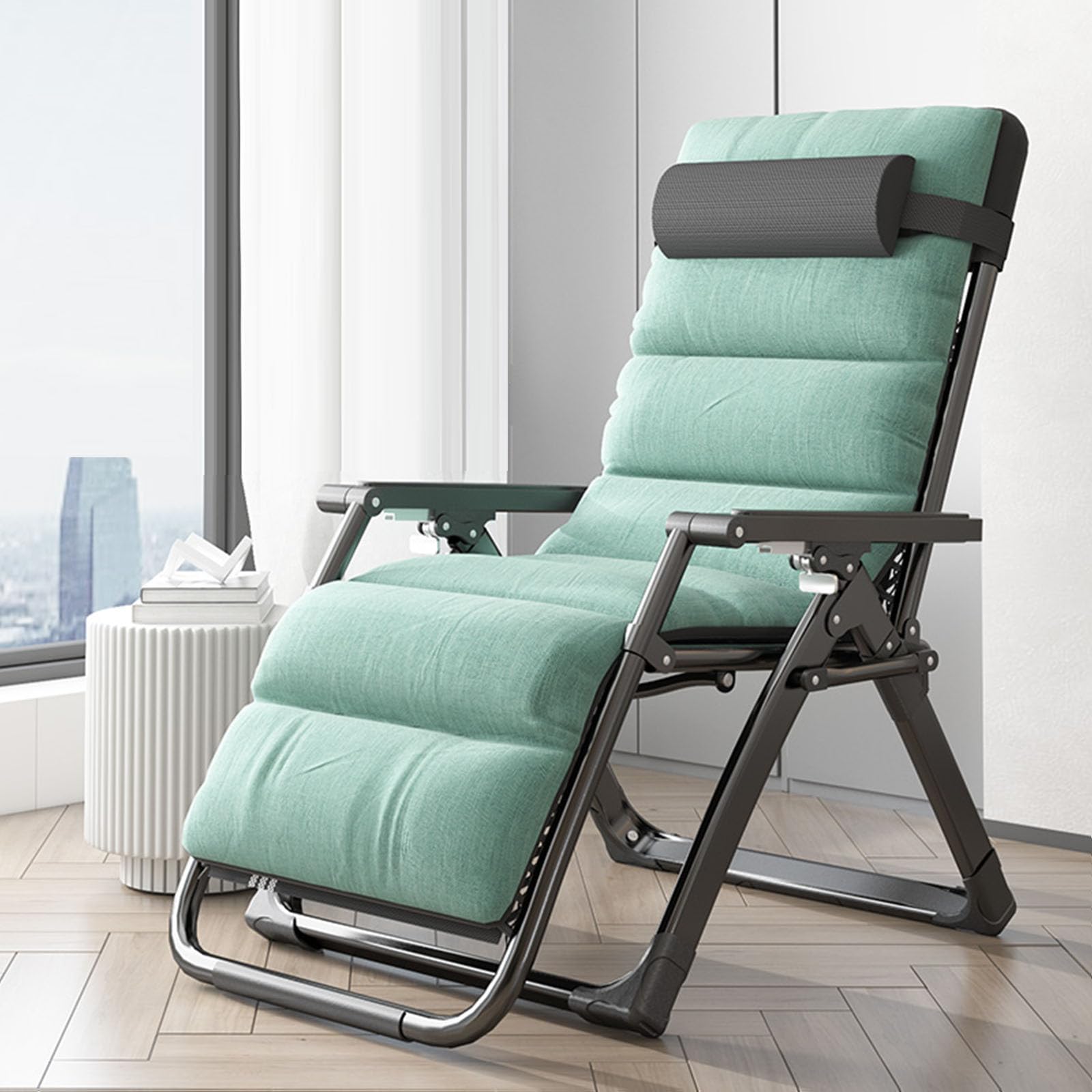 Chaise longue d'extérieur inclinable légère, bain de soleil de terrasse avec coussin