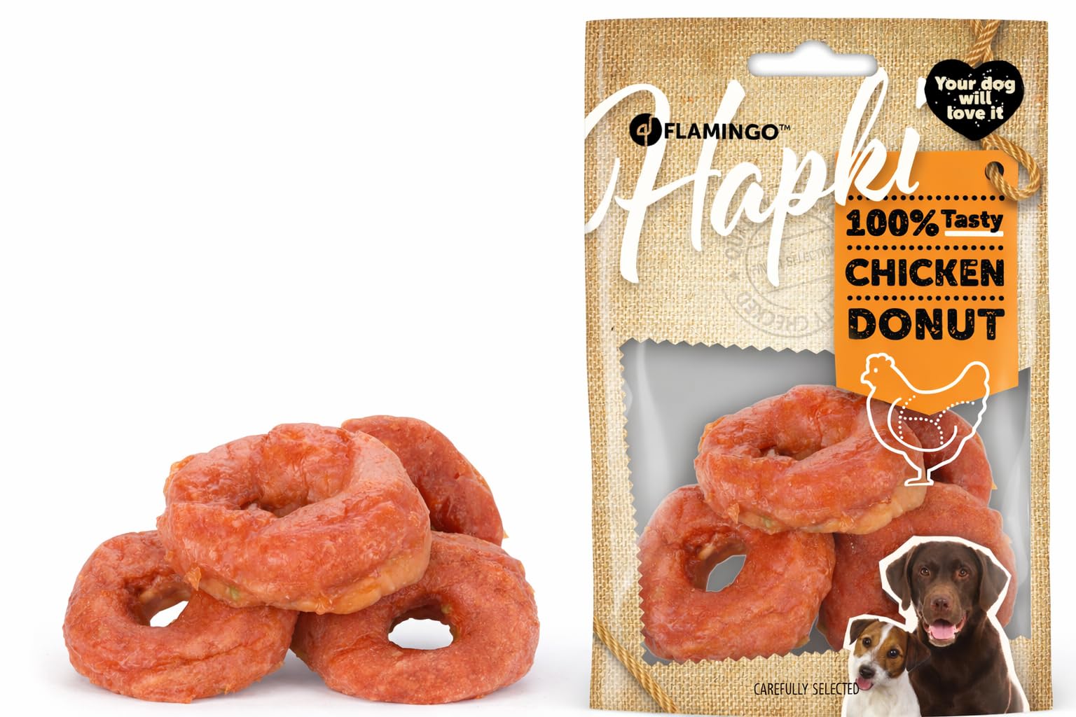 hundeleckerli - leckerli Hund - Hapki Donut mit Huhn - schmackhafter Kausnack - 4 Stück - 95 g - ideale Belohnung
