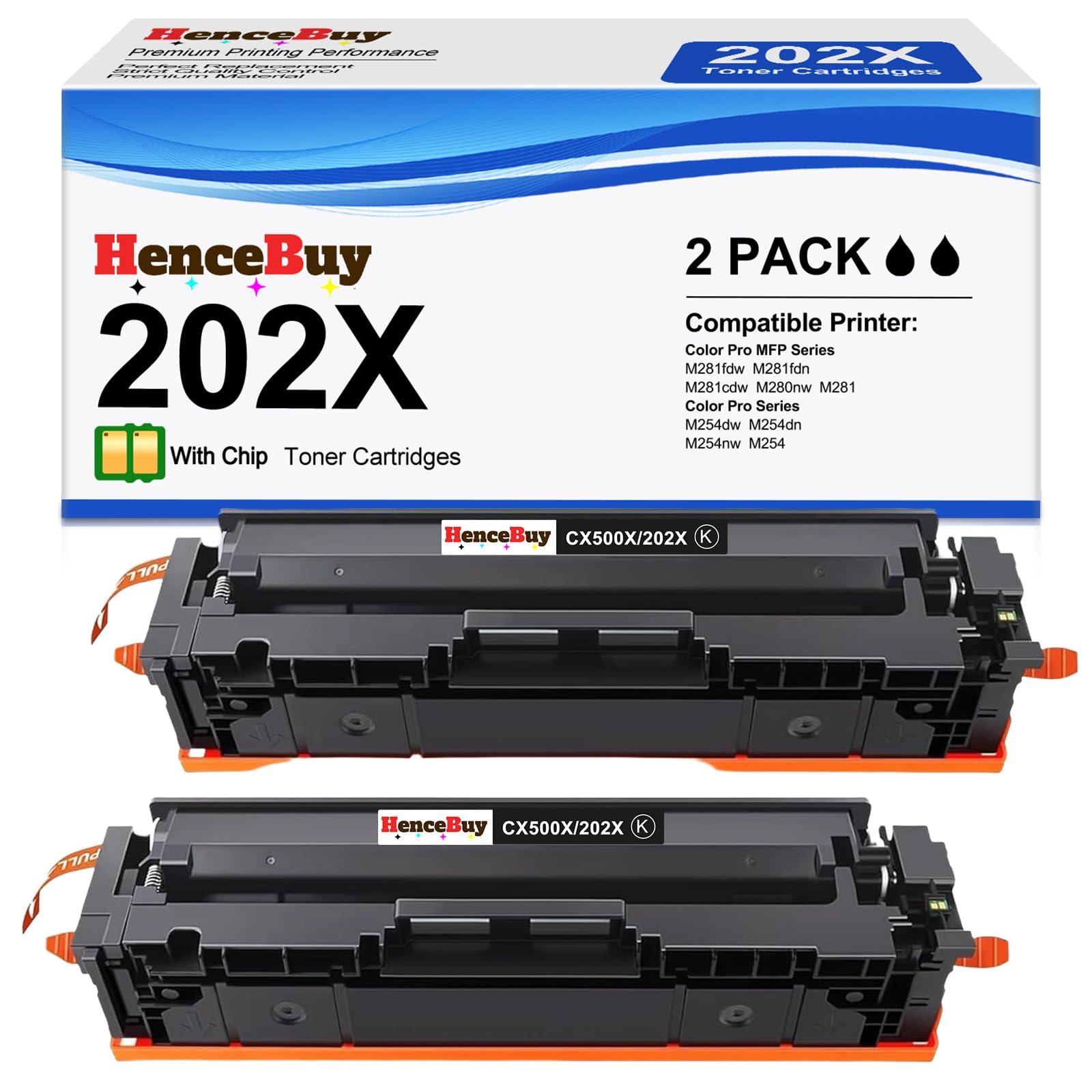 2 Pack - 202X Black Toner Cartridge Compatible Replacement for HP 202X CF500X CF500A 202A Toner for Color LaserJet Pro M281fdw M281cdw M254dw MFP M280nw M254nw M281fdn MFP M281 M254 Printer
