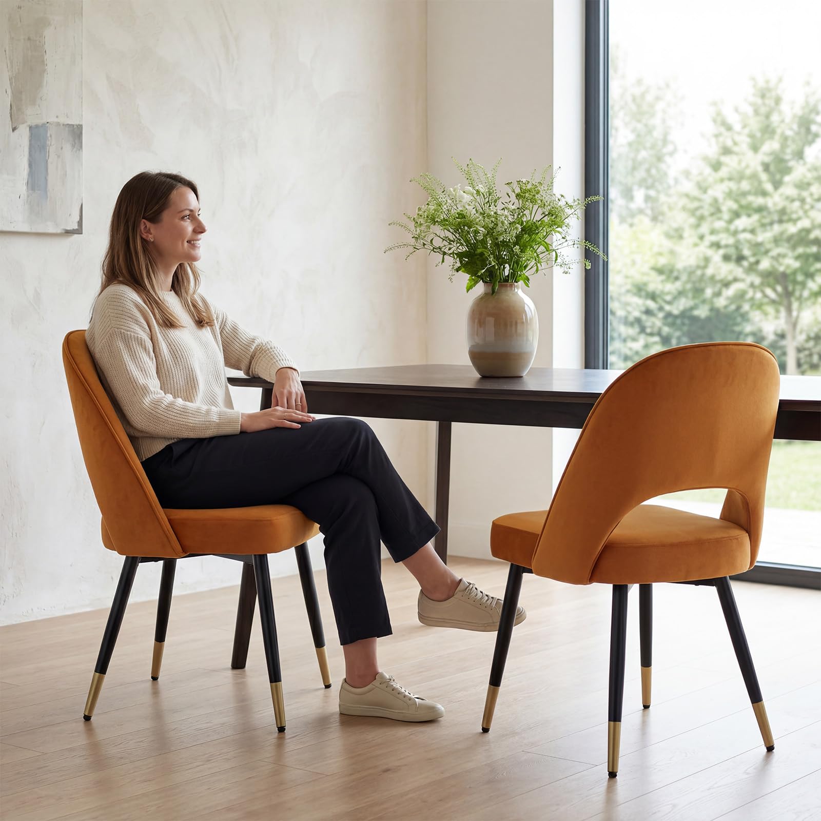 chairus 2PCS Sillas de Comedor Elegante de Terciopelo, Amarillo | Elegante, Respaldo Hueco, Patas Metálicas, Estilo Moderno