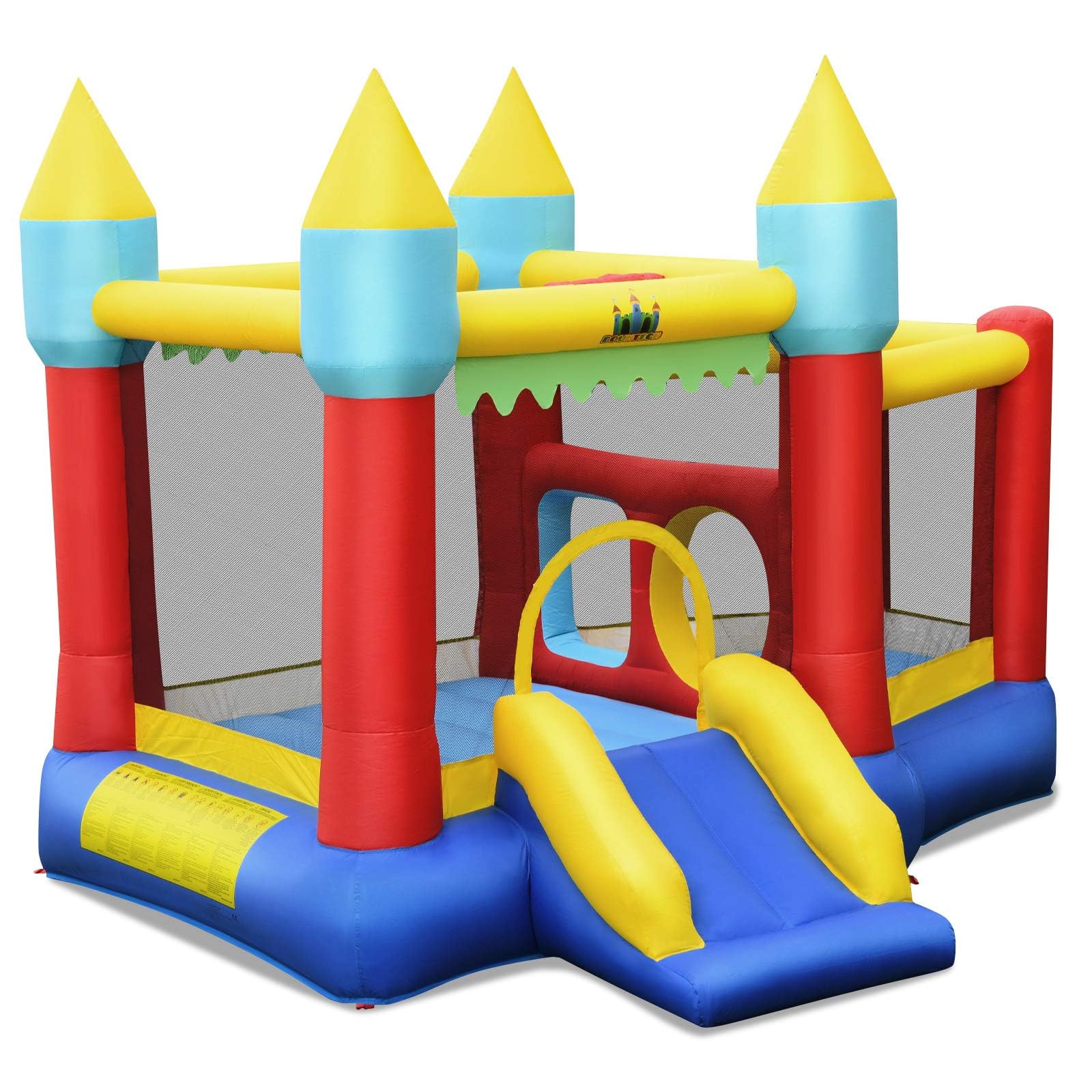 COSTWAY Castillo Hinchable con Tobogán, Castillo Inflable de 301x313x165cm para Niños de 3 a 10 años, con 100 Bolas Oceánicas, Kit de Reparación y Bolsa de Transporte (con Soplador de 480 W)