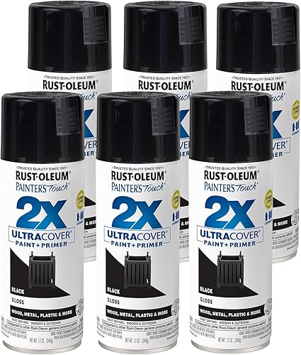 Rust-Oleum 249122 - Pintura en aerosol Painters Touch 2X Ultra Cover paquete de 6 negro satinado Gloss Black Rust-Oleum 249122 - Pintura en aerosol Painters Touch 2X Ultra Cover paquete de 6 negro satinado Gloss Black