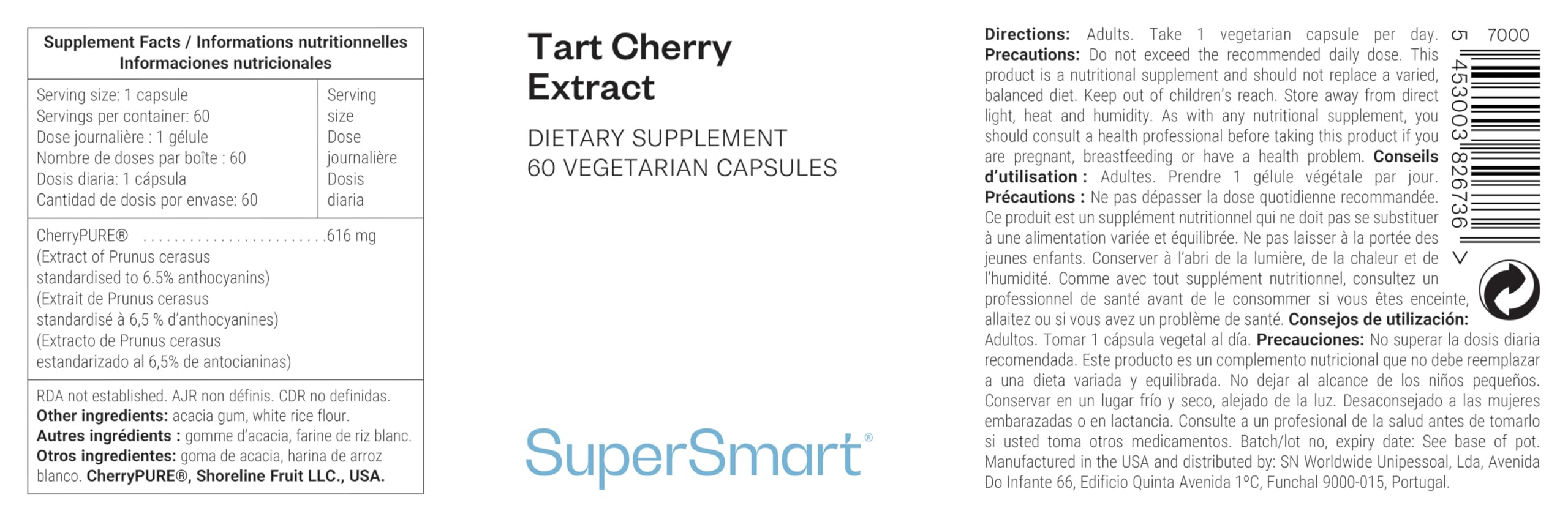 Montmorency Kirsche - Muskelregeneration - Entzündungshemmend - Prunus Cerasus Extrakt standardisiert mit 6,5% Anthocyanen - Sauerkirschen - Anti-Aging - Vegan - SuperSmart