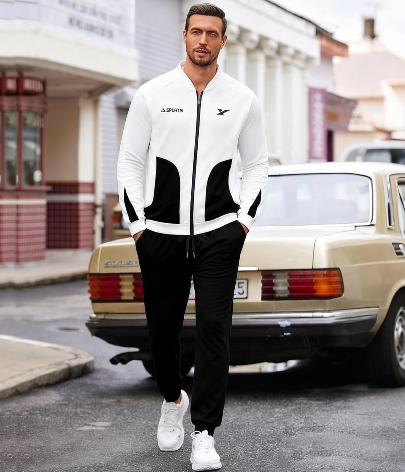 UOUA Mens Tracksuits 2 Piece Set Long Sleeve Sweatsuit Outfits Workout Jogging Suits - Image 4