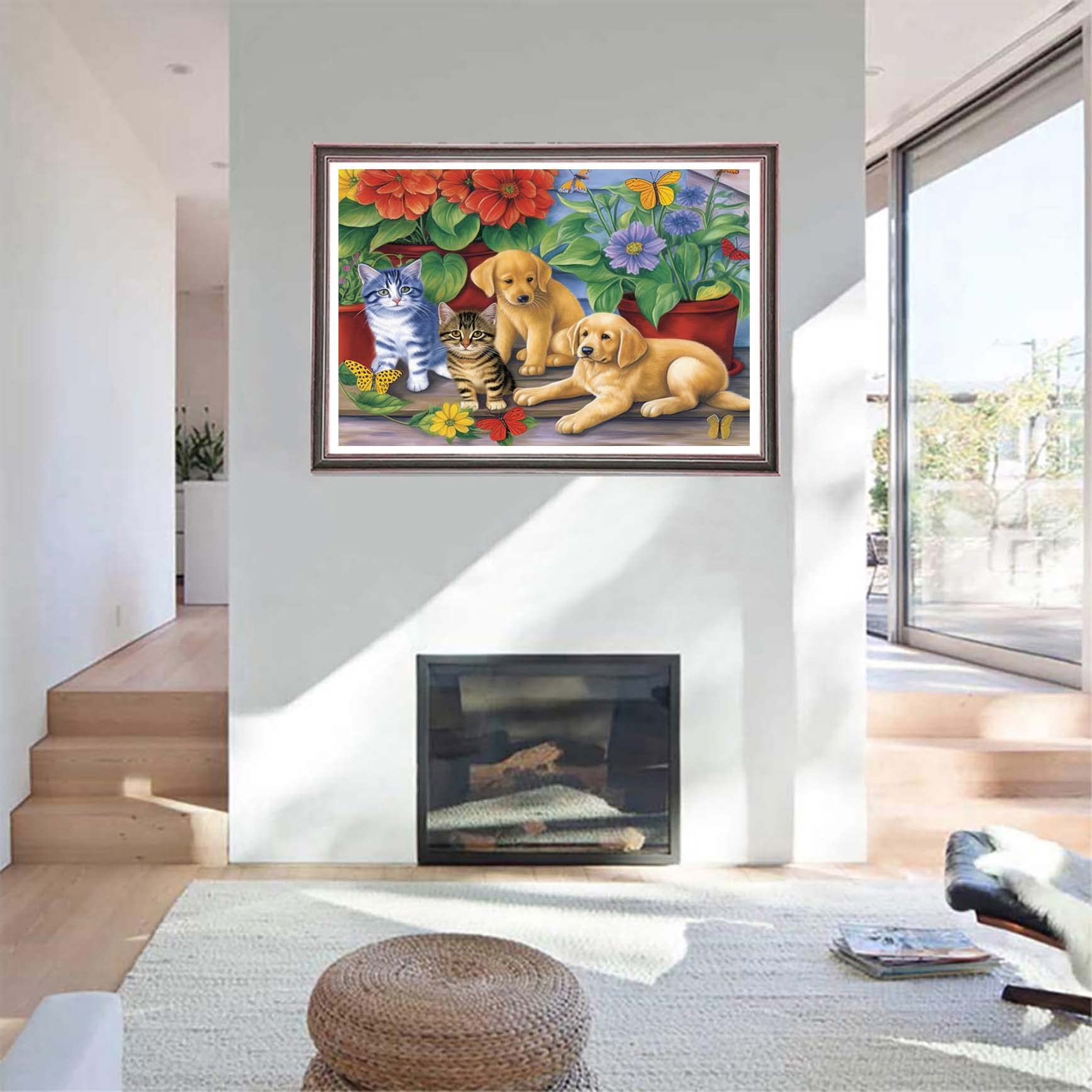 Ginfonr Diamond Painting 5D – Golden Retriever Cucciolo, Kit Full Drill 30x30 Cm, Arti E Mestieri