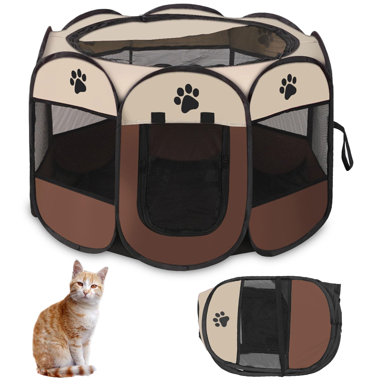 Parque para Perros Pequeños y Medianos Plegable,Parque Plegable para Perros,Portátil Parque para Perros,Impermeable Parque de Juego de Tela Oxford,Jaula Octagonal para Cachorros,Gatos,Perros,Conejos