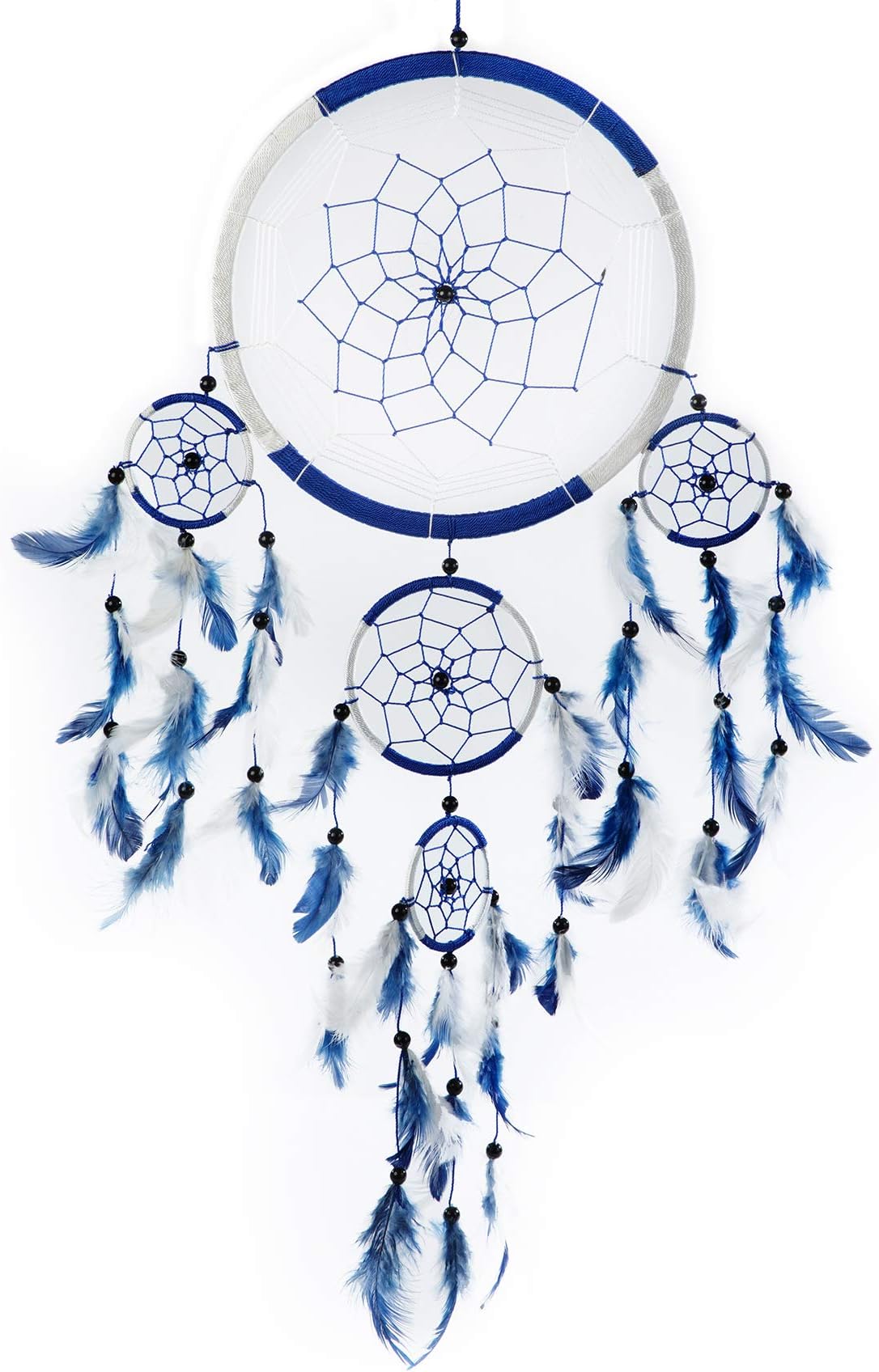 Pink Pineapple Large Handmade Bohemian Dream Catcher Ethical Hanging Dreamcatcher Wall Art with Royal Blue and White Feathers and Beads with Traditional Crochet Design (22x60 cm)