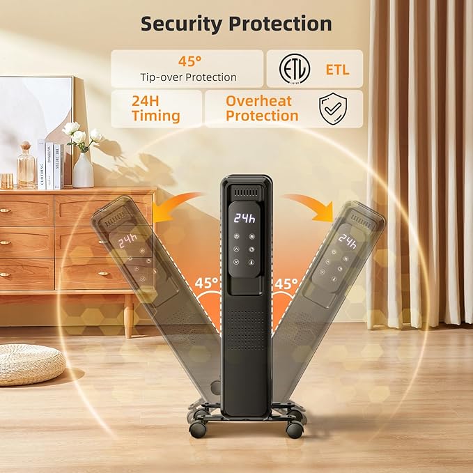 Calefactor Eléctrico Portátil Radiador de Aceite 1500W con Termostato y Control Remoto miniatura 4