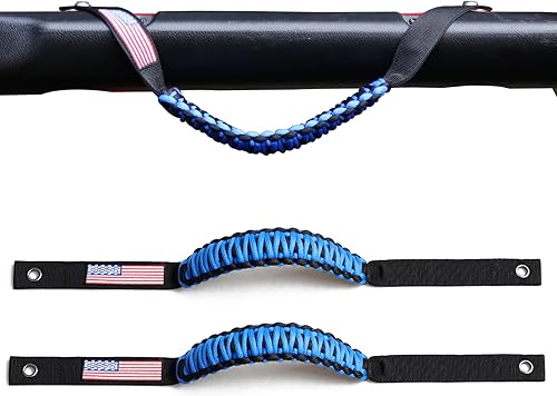 RERPRO Front Door Roll Bar Grab Handles Compatible with 2018-2024 2025 Jeep Wrangler JL 2/4 Door 4XE Gladiator JT Interior Accessories Paracord Grip Handle Keep Airbag Function, 2 Pack Blue US Flag