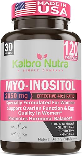 Kaibro Nutra Suplemento de mio-inositol, mio-inositol y D-chiro inositol proporción 40:1, equilibrio hormonal y apoyo ovárico para mujeres con