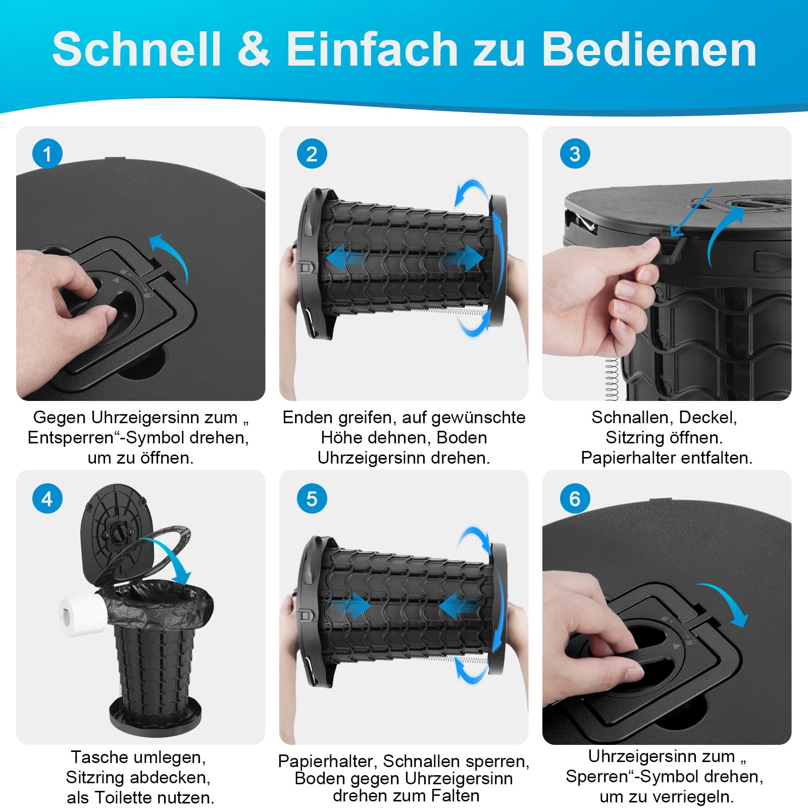imodomio Campingtoilette Faltbar Camping Toiletten(WC) mit Deckel Mobile Toilette mit 10 Müllsäcke, ideal für Outdoor-Camping, Auto