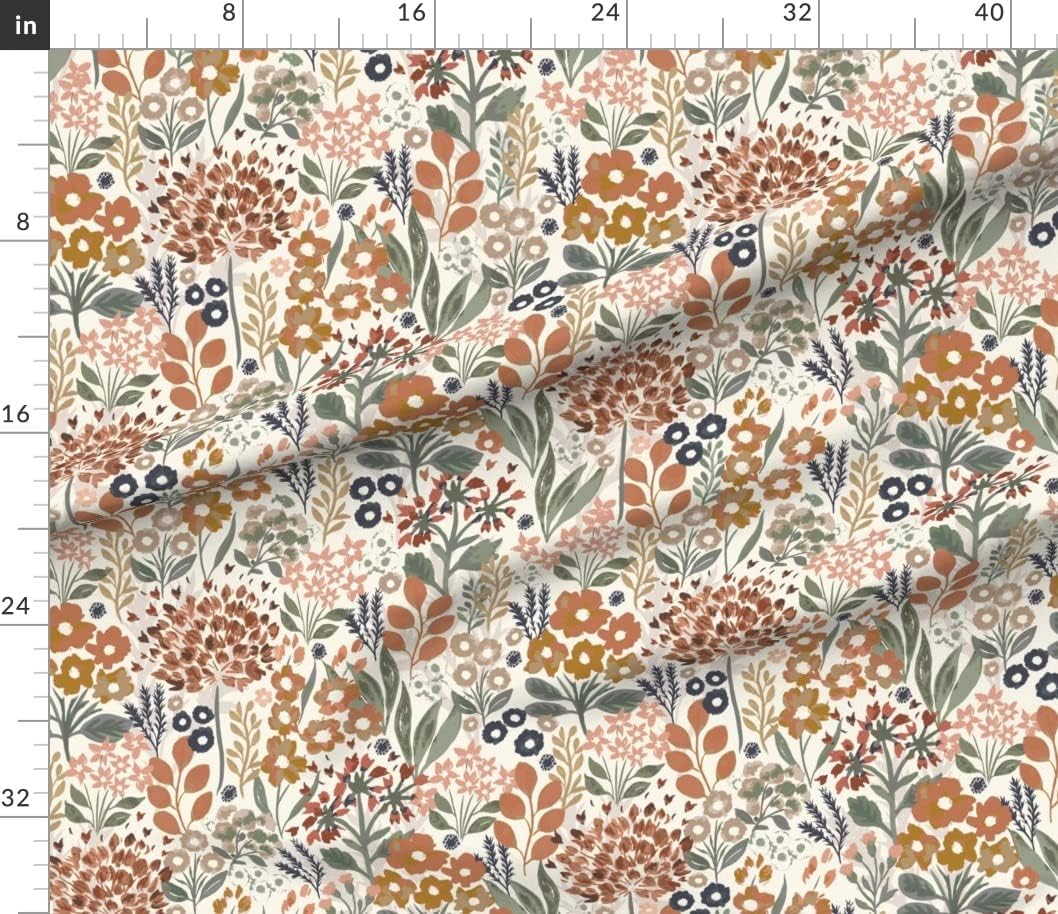 Spoonflower Fabric - Terra Cotta Floral Wildflowers Neutral Botanical Earth Tone Elegant Printed on Petal Signature Cotton Fabric by The Yard - Sewing Quilting Apparel Crafts Decor