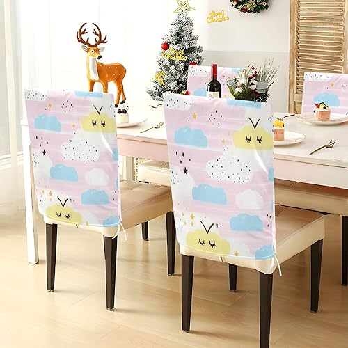 Miniatura 4 de Juego de 6 fundas decorativas de dibujos animados con diseño de nubes pastel para sillas de aula, sillas de oficina, suaves, fundas para sillas de