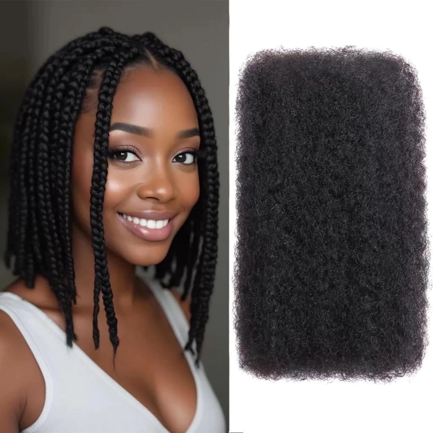 Afro Kinkys Bulk Human Hair 1 Pack 50 Gram Human Braiding Hair Natural Color Afro Kinky Curly Human Hair Bulk for Twist Dreadlocks Extensions Repair Locs (Black, 12inch)