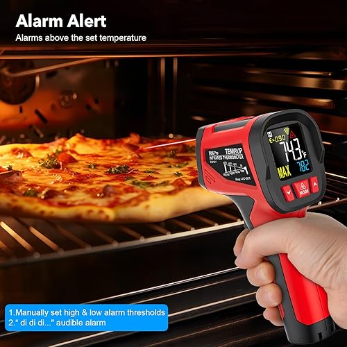 Miniatura 6 de Pistola de temperatura con termómetro infrarrojo, pistola de temperatura láser digital con sonda para cocinar, hornos de pizza, planchas, carne,