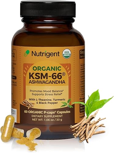 USDA Organic KSM-66 Ashwagandha 600mg con L-teanina orgánica, cúrcuma y pimienta negra, apoya la calma, la concentración, la relajación y el