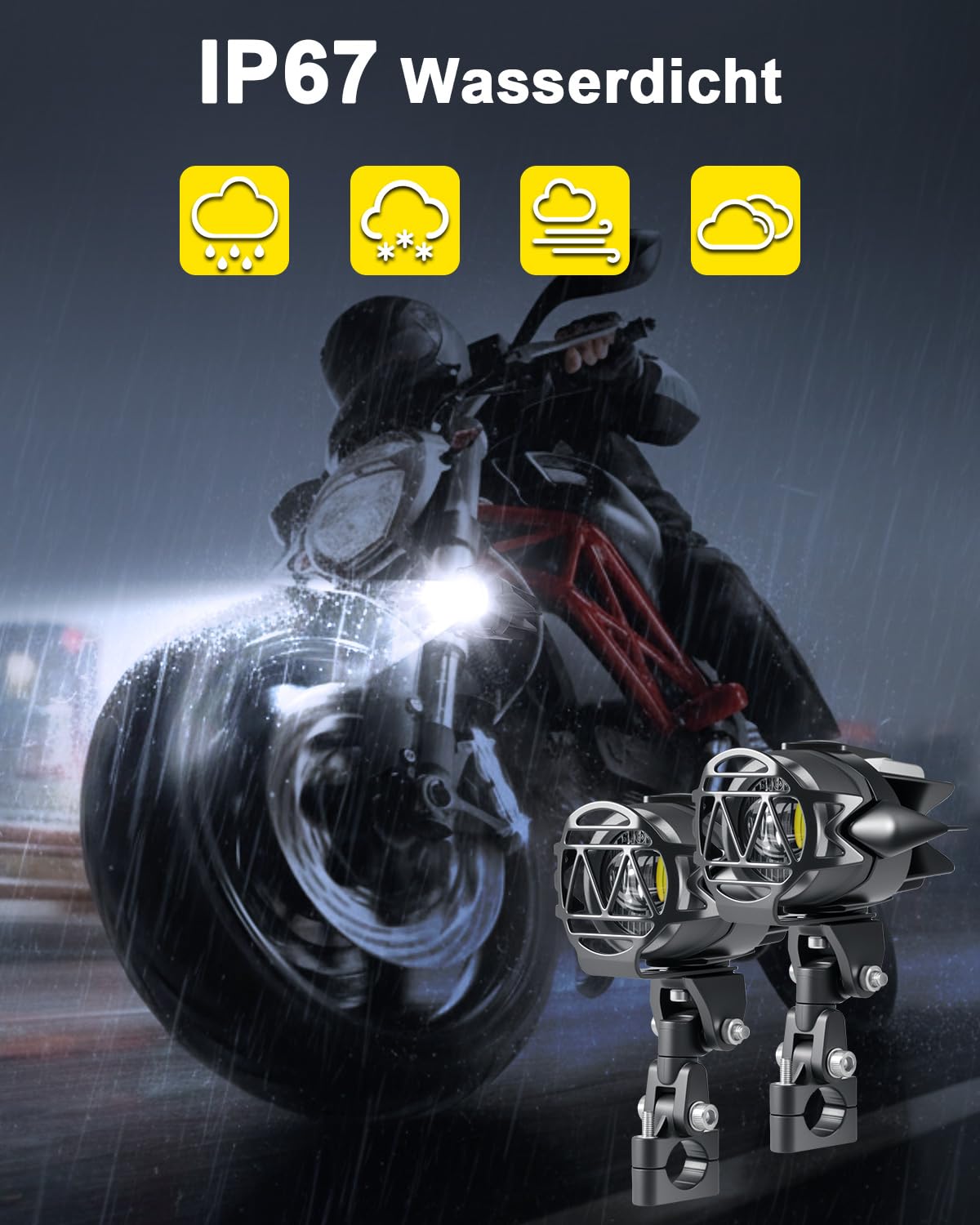 Dinfu 40W led Motorrad Zusatzscheinwerfer, 9v-60v Runde LED Nebelscheinwerfer mit E-Geprüfte LED Scheinwerfer Frontscheinwerfer mit Kabelbaum und Halterung für Motorrad ATV SUV Dirt Bike 4x4 Pickup