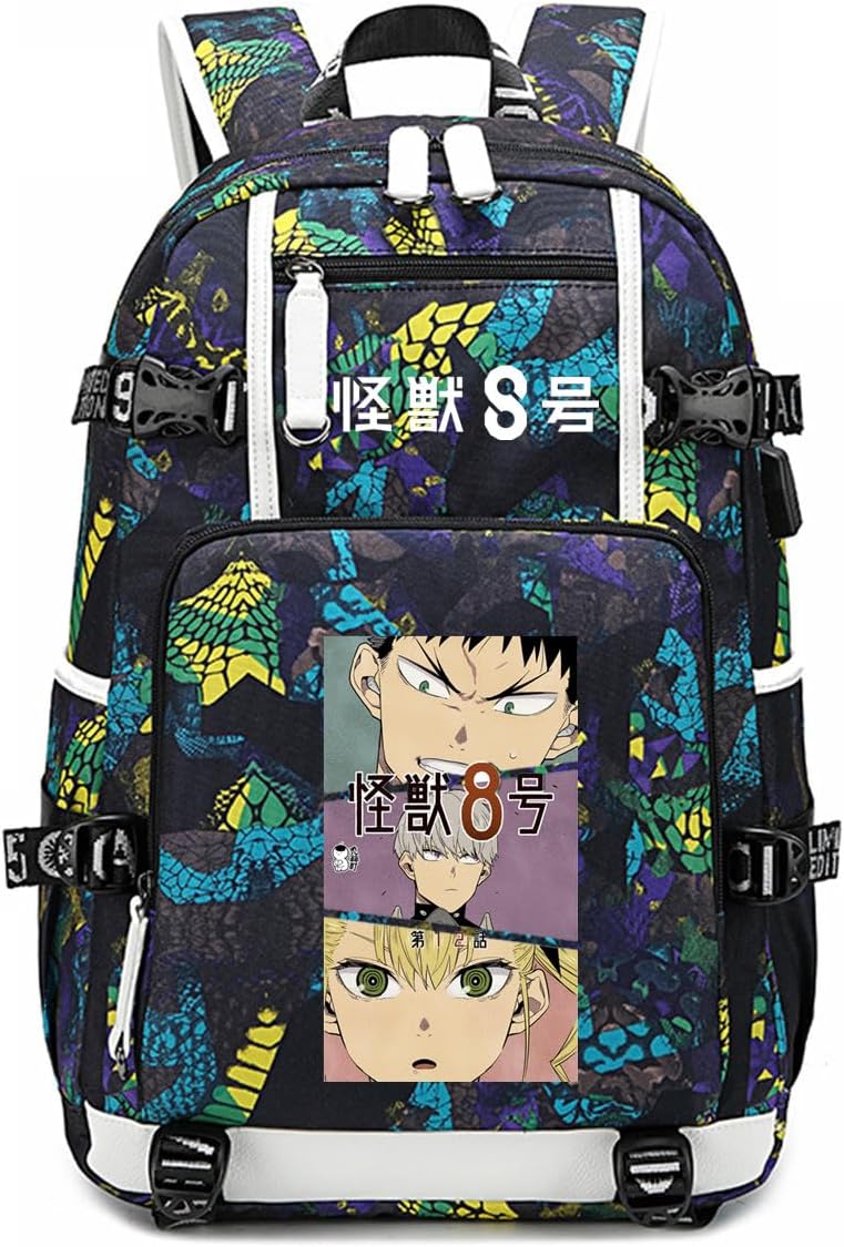 ISaikoy Anime Kaiju No. 8 Backpack Hibino Kafka Daypack Bookbag Laptop School Bag with USB Charging Port 12