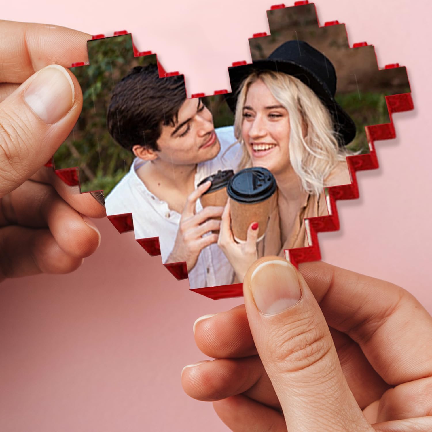 Custom Photo Building Brick - DIY Love Puzzle for Valentine's Day, Birthday, Personalized Heart-Shaped Block Gift for Couples Husband Wife Mom Dad Unique - Unique Custom Gift