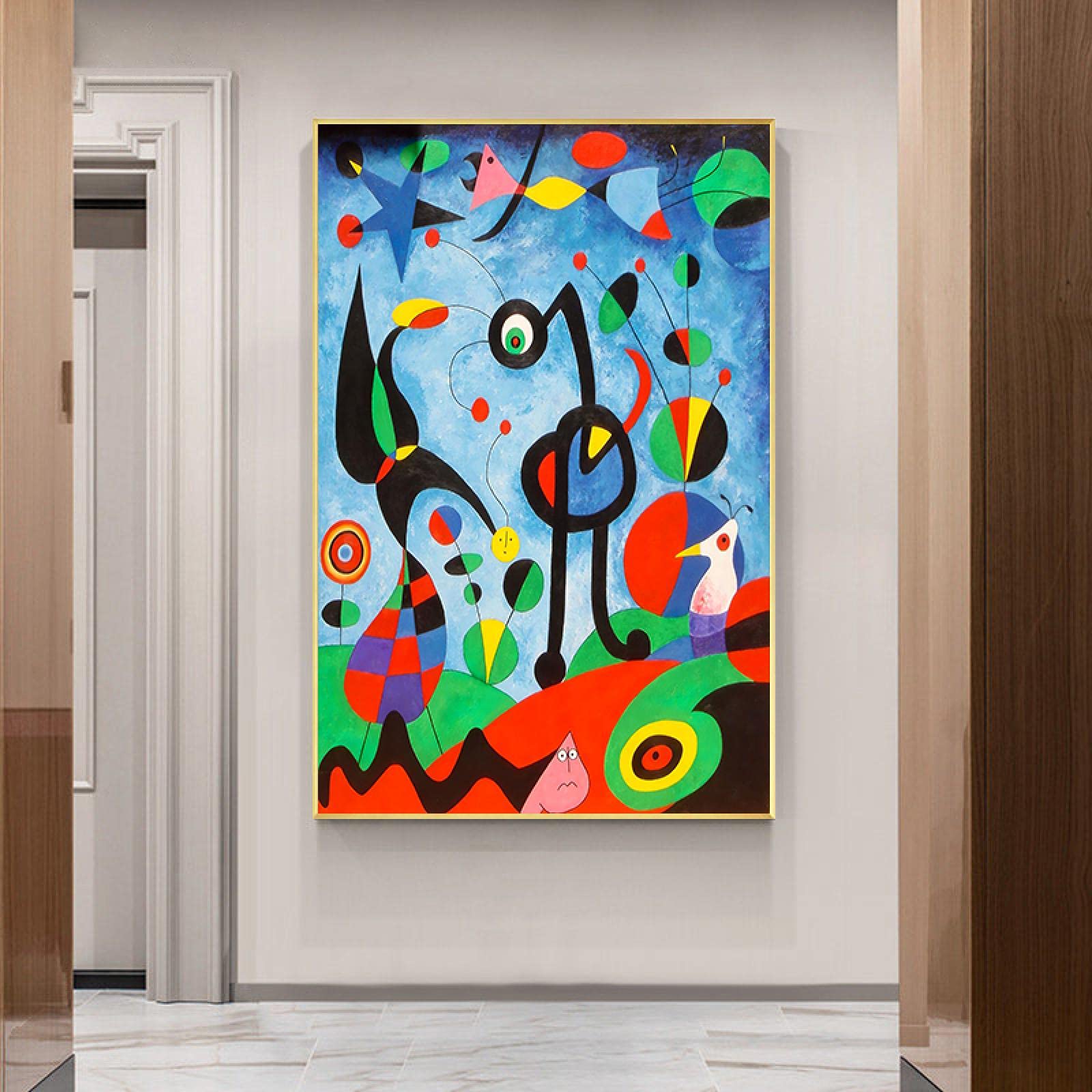 抽象画 金色フレーム付き Amazon.co.jp: 抽象絵画 有名な絵画 庭 1925 ジョアン・ミロ作