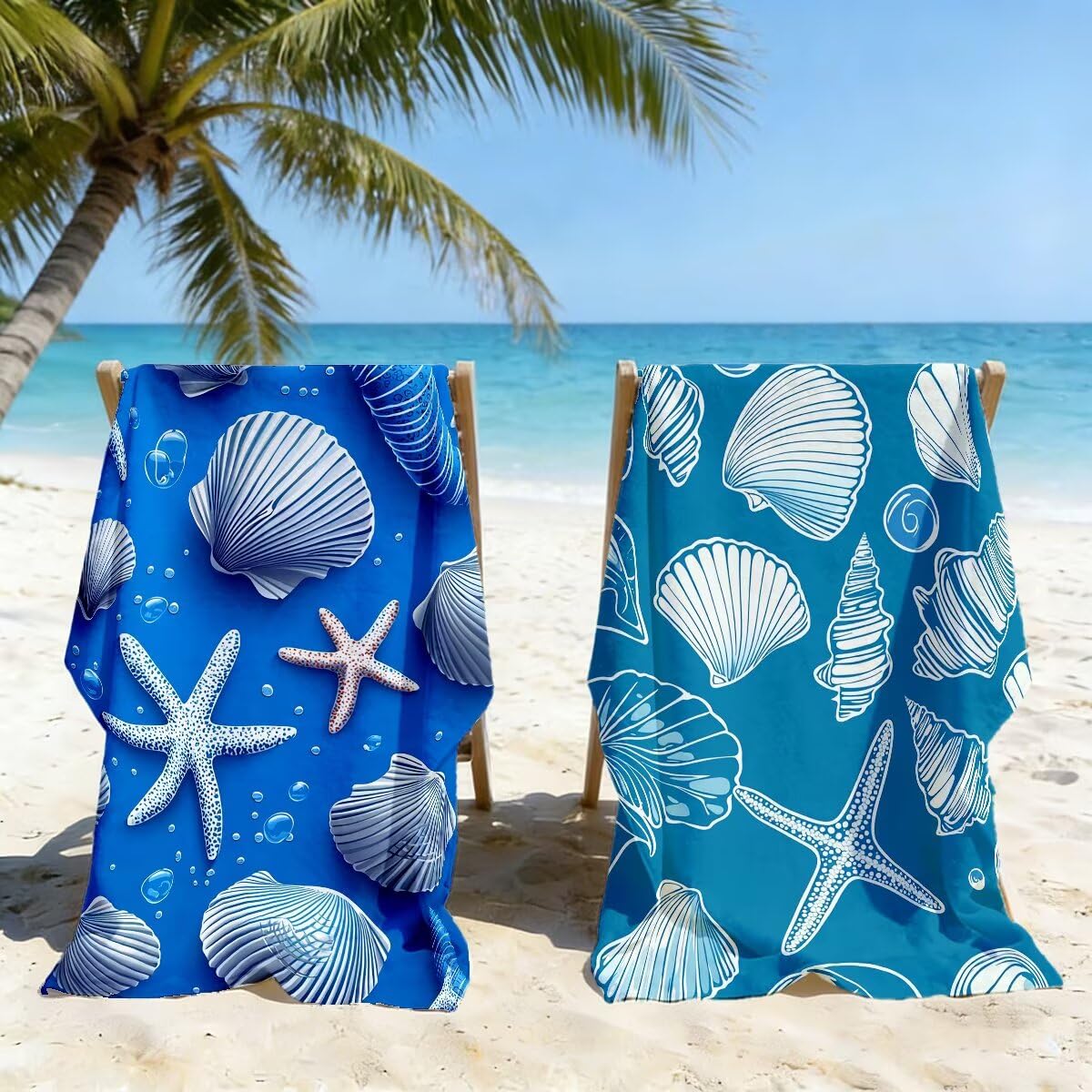 Toalla Playa 80x160 cm, Toalla Gimnasio Microfibra Secado Rapido, Juego de 2 Antiarena Toallas de Playa, Ligera Compacta Toallas Microfibra Grande para Viaje, Regalo Hombre Regalo Mujer (Azul) -4735