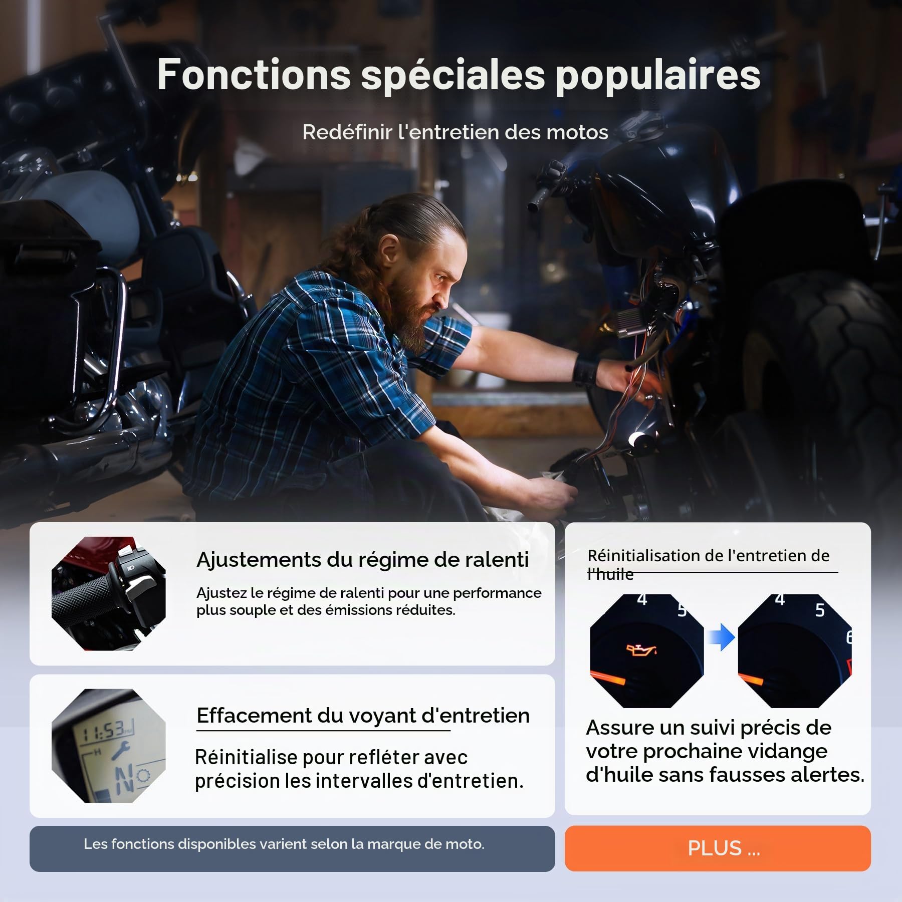TOPDON TopScan Moto Outil de Diagnostic OBD2 pour Moto, Lecteur de Code OBD2 sans Fil Compatible avec Harley/Ducati/BMW/Kawasaki/Suzuki/Yamaha/Honda, Tous Les systèmes de Moto,Réinitialisation