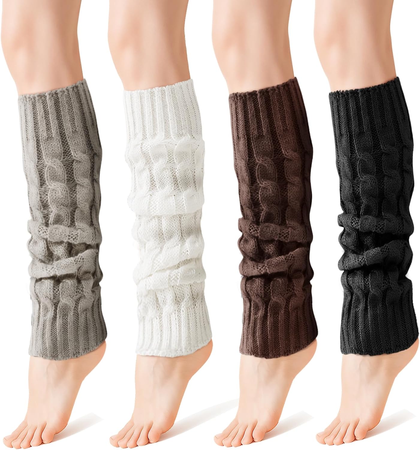 Women Leg Warmers, 4 Pairs Fashion Cute Cable Knit Leg Warmers, Winter Warm Long Boot Socks