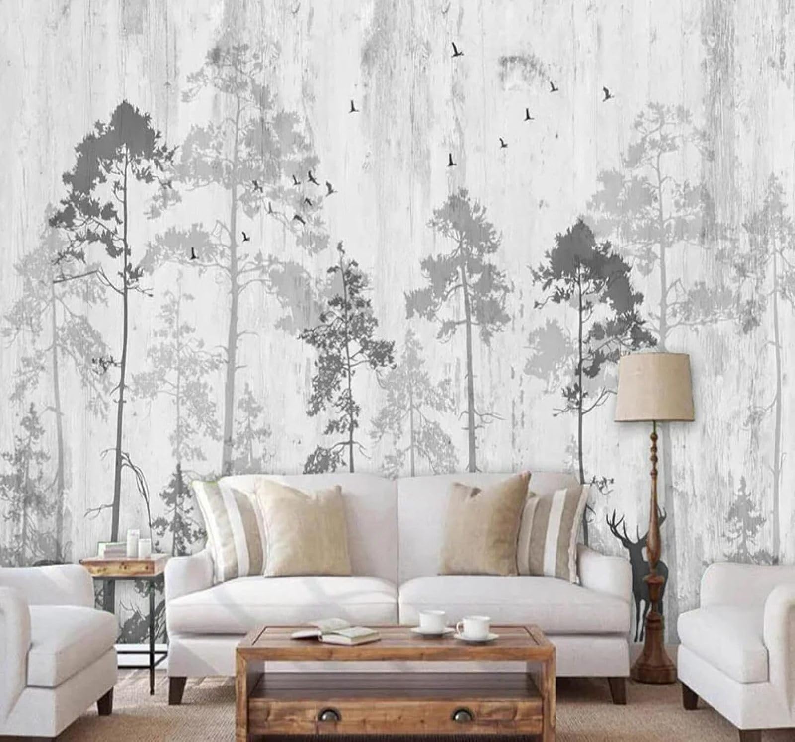 Xlming 350Cm×256Cm(B×H) Hand Drawn Vintage Black And White Moose Forest 3D Wallpaper Luxury Silk Study Dining Feature Sofa Grey Bedroom Living Room Tv Decorative Wall-350Cm×256Cm