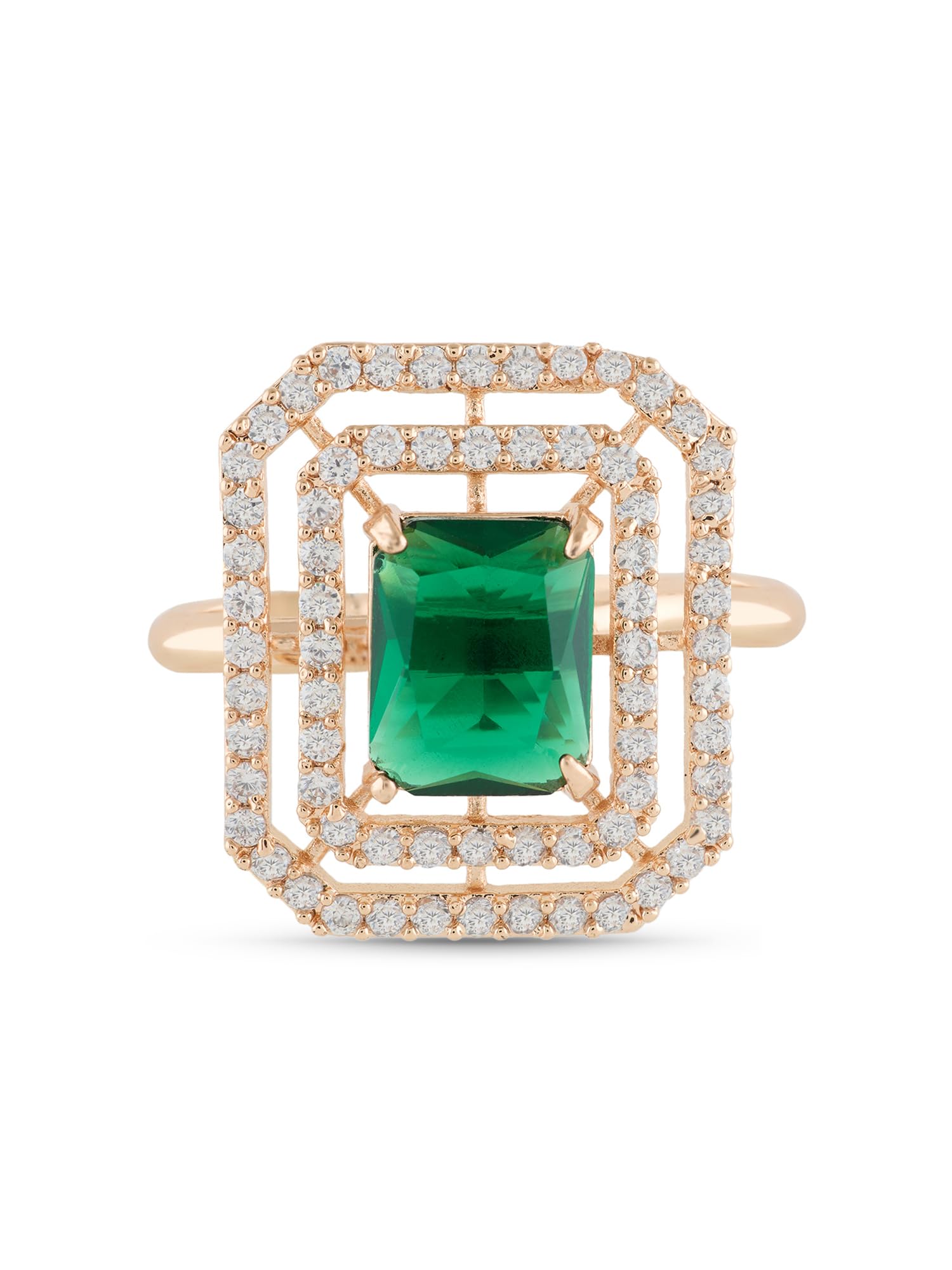 Green Dazzling Cubic Zirconia Embellished Contemporary Brass Ring For Women-ZPFK22527-image-22