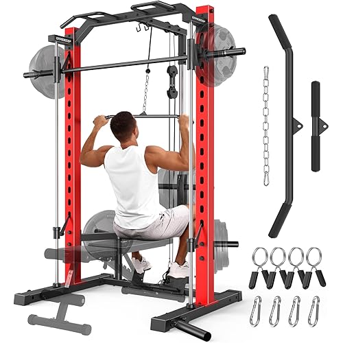 OPPSDECOR Smith Machine Power Rack for Home Gym - All-in-One Power Cage Squat Rack with LAT Pulldown, Cable Machine & Barbell Bar - Multi-Functional Strength Training Equipment