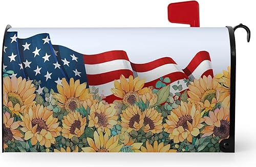 Funda magnética para buzón patriótico de verano del 4 de julio, cubierta para buzón de bandera de Estados Unidos, diseño floral, Día de la