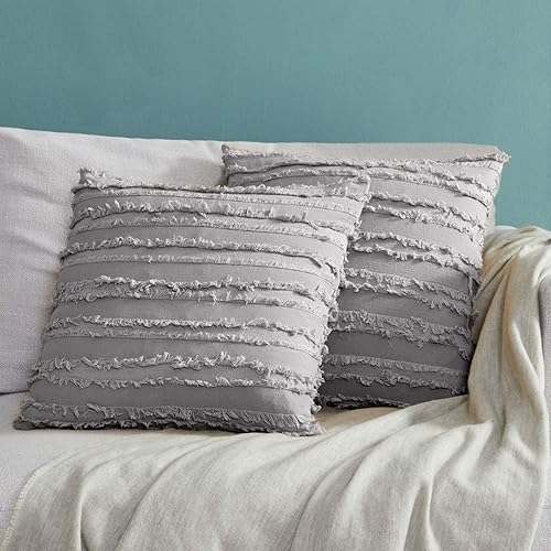 Gigizaza - Juego de 2 fundas de almohada de algodón a rayas, para sofá, decoración del hogar, 18 x 18 pulgadas, color amarillo