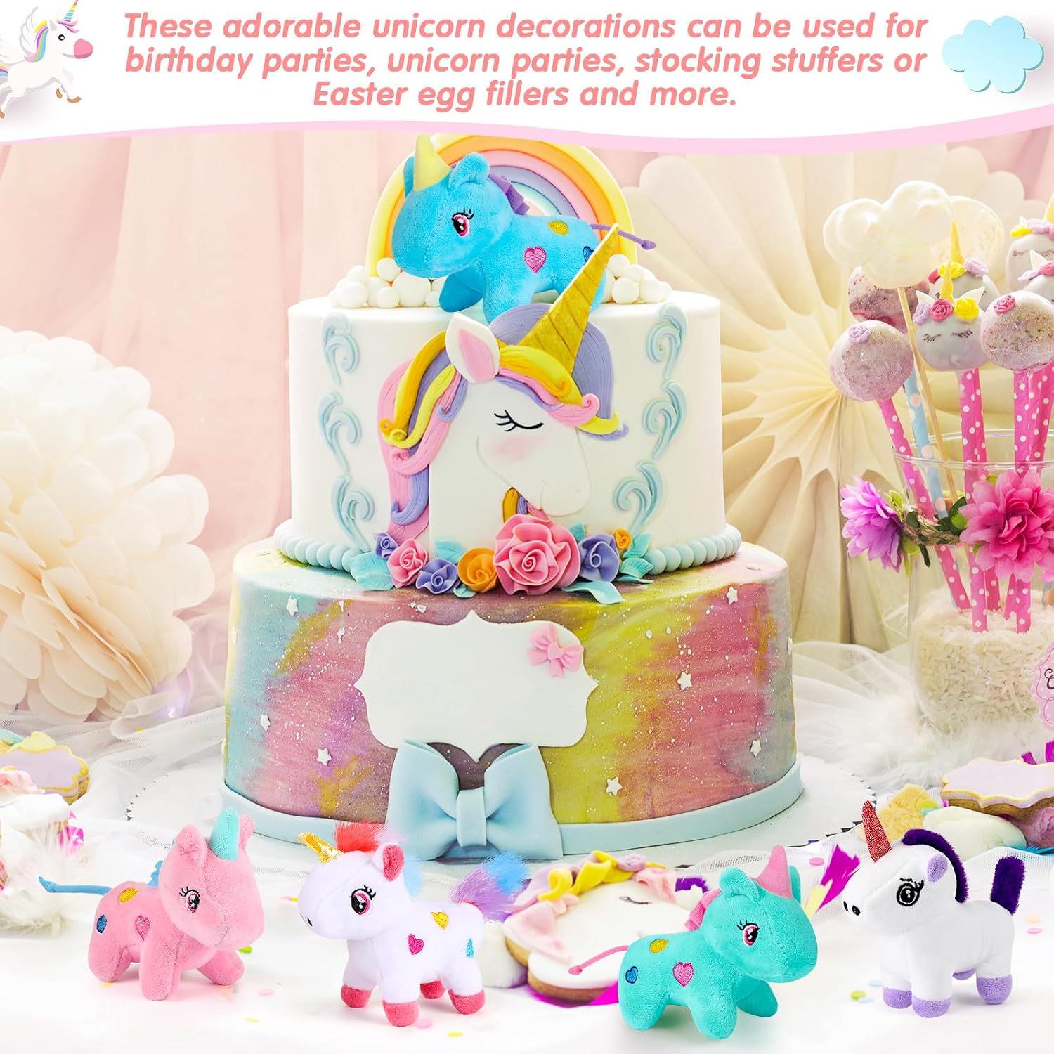 Wettarn 24 Pcs Mini Unicorn Stuffed Animals for Kids Bulk Unicorn Party Favors Unicorns Plush Stuffed Toys Adopt Party Favors for Birthday Goodie Bag Stuffers Decoration Keychains