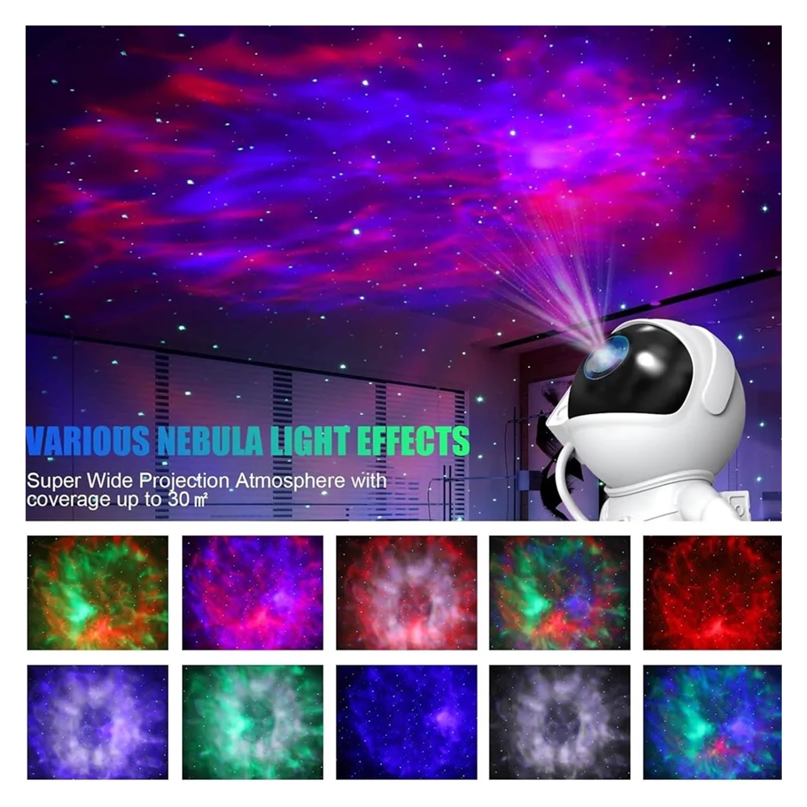 Astronauta Galaxy Starry Sky Projektor Nocne Światło Pilot Rakieta Mgławica Projekcja Lampy Do Sypialni Boże Narodzenie Dzieci Prezent Przezroczysty Obrazowanie(With Music)