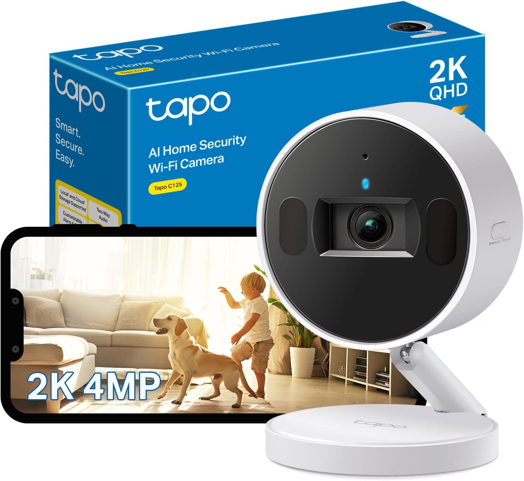 AI Security Cam, Wi-Fi 6, Magnetic Mount, Privacy Shutter, Tapo C125