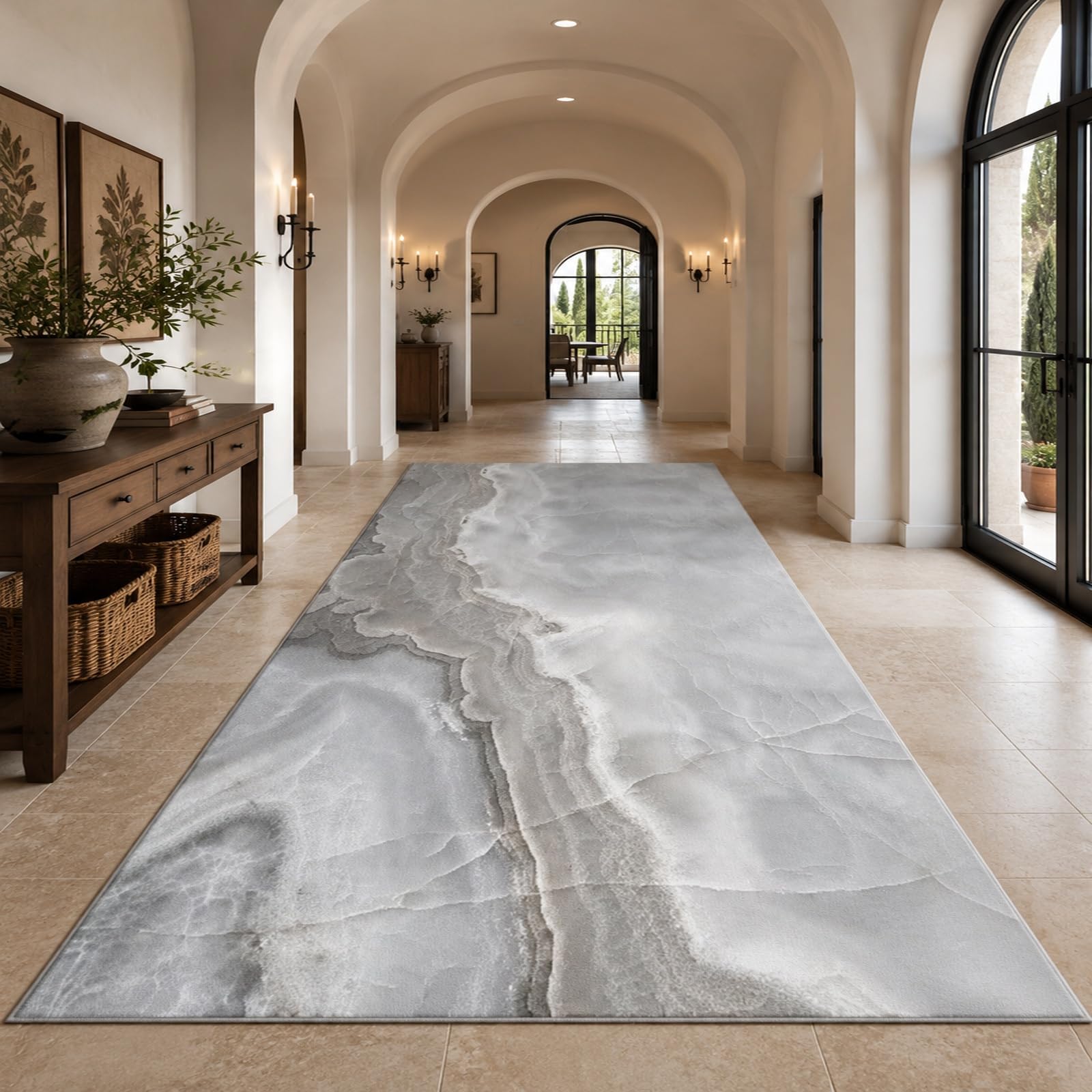 Tapis de décoration abstrait moderne blanc gris beige pour salon élégant
