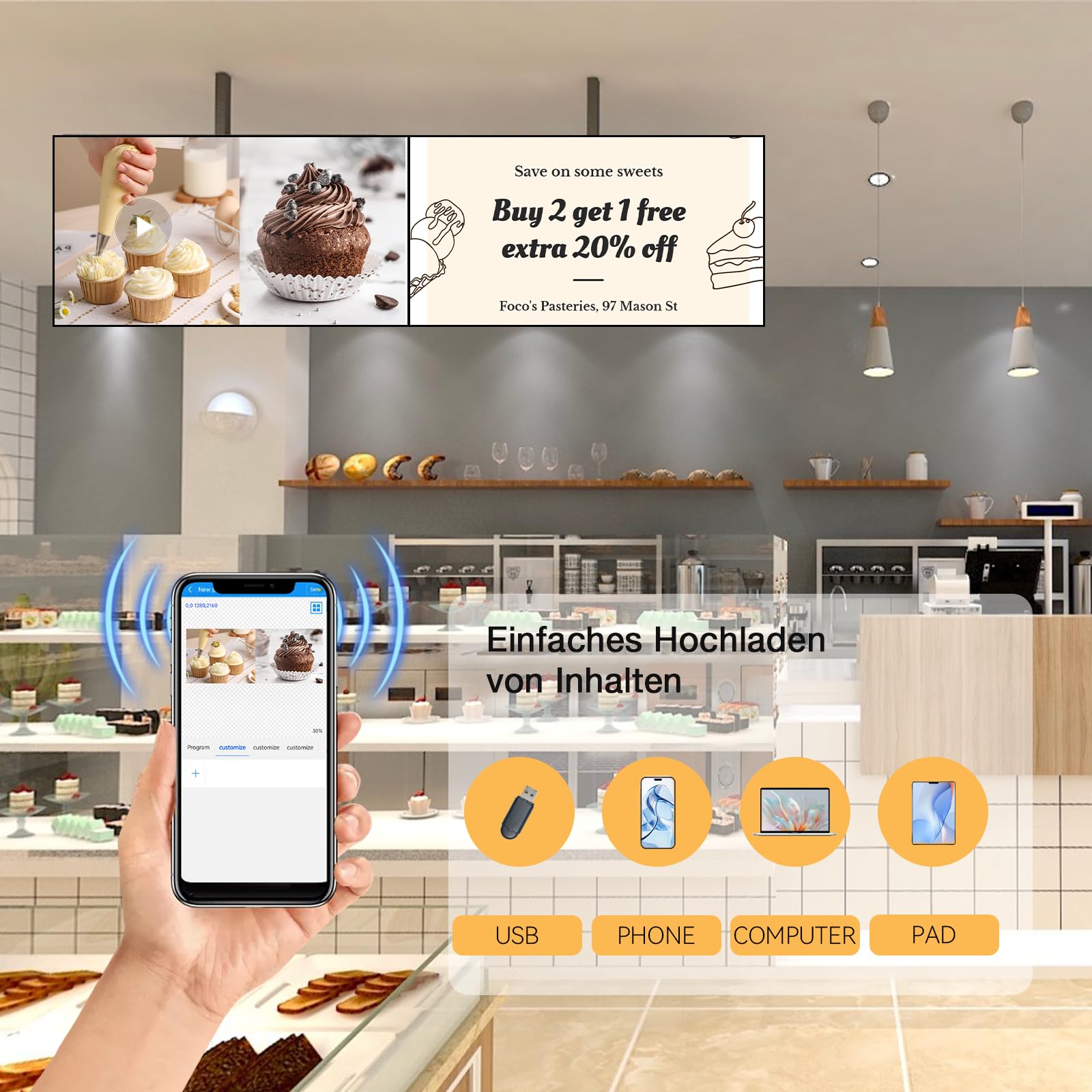 21,5 Zoll Digital Signage Display, 2K FHD, 700 Nits, HDMI/WLAN | Wandmontiertes 2K Werbedisplay mit 700 Nits für Restaurants, Einzelhandel und Unternehmen brillante Inhalte rund um die Uhr.