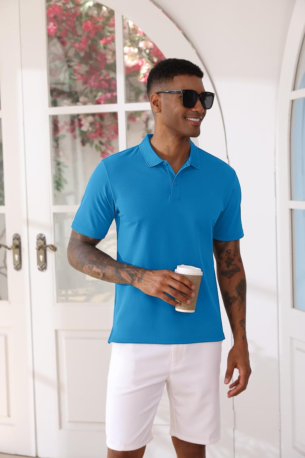 TACVASEN Mens Polo Shirts Cotton Mens Golf Shirt Short Sleeve Quick Dry Polo Shirts for Men Performance Polo Shirts for Men Summer Polo Shirts Blue Green
