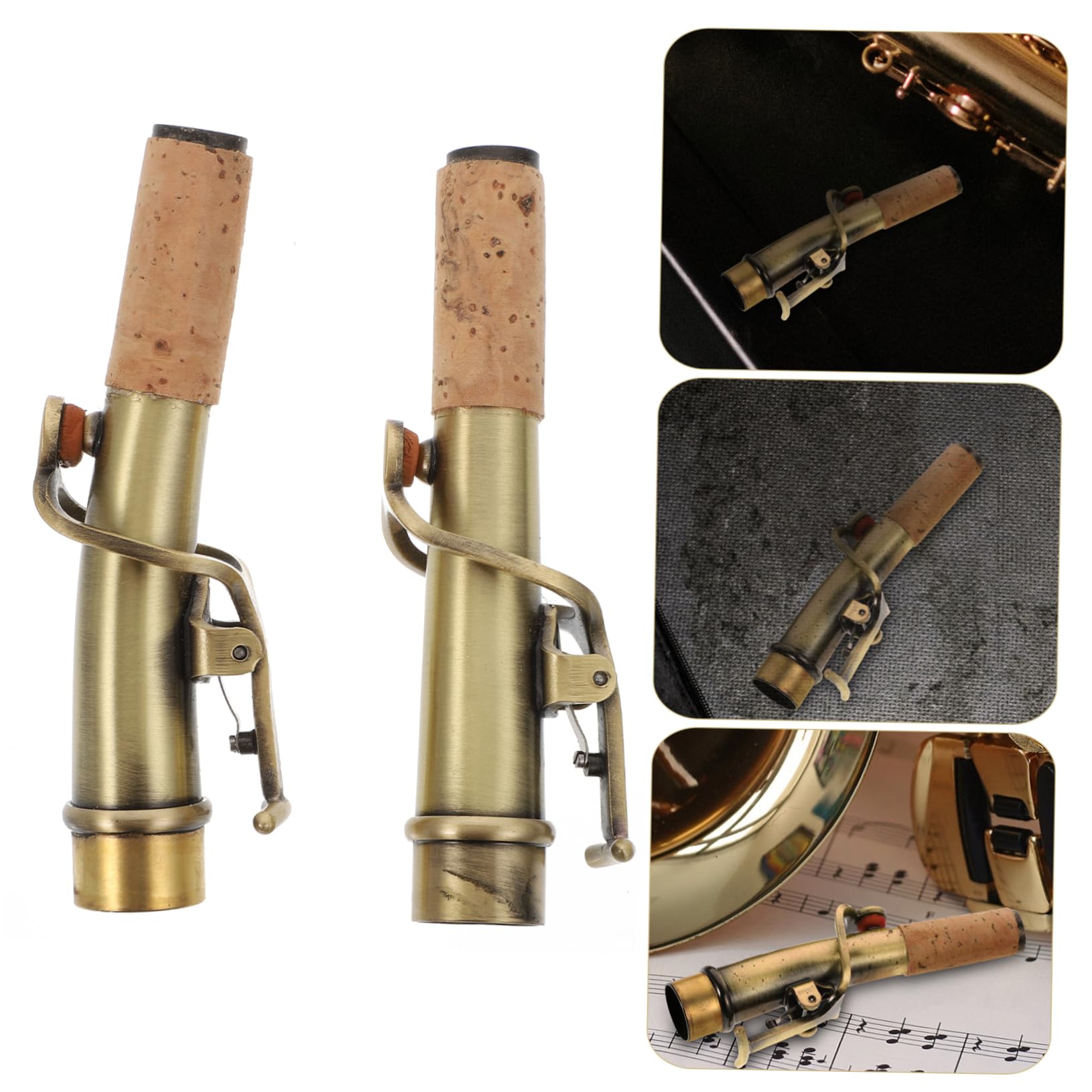 Collo Saxofono Dritto Retrò 2 Pezzi Bronzo e Sughero | Manici Curvi e Dritti, Accessori Vintage per Sax, Trasmissione Vibrazioni e Trasparenza Sonora