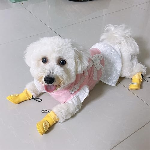 Miniatura 9 de 4 botas impermeables para perro, para nieve y lluvia, de peluche, bichón de pomerania, perros medianos y pequeños (perro amarillo, grande)