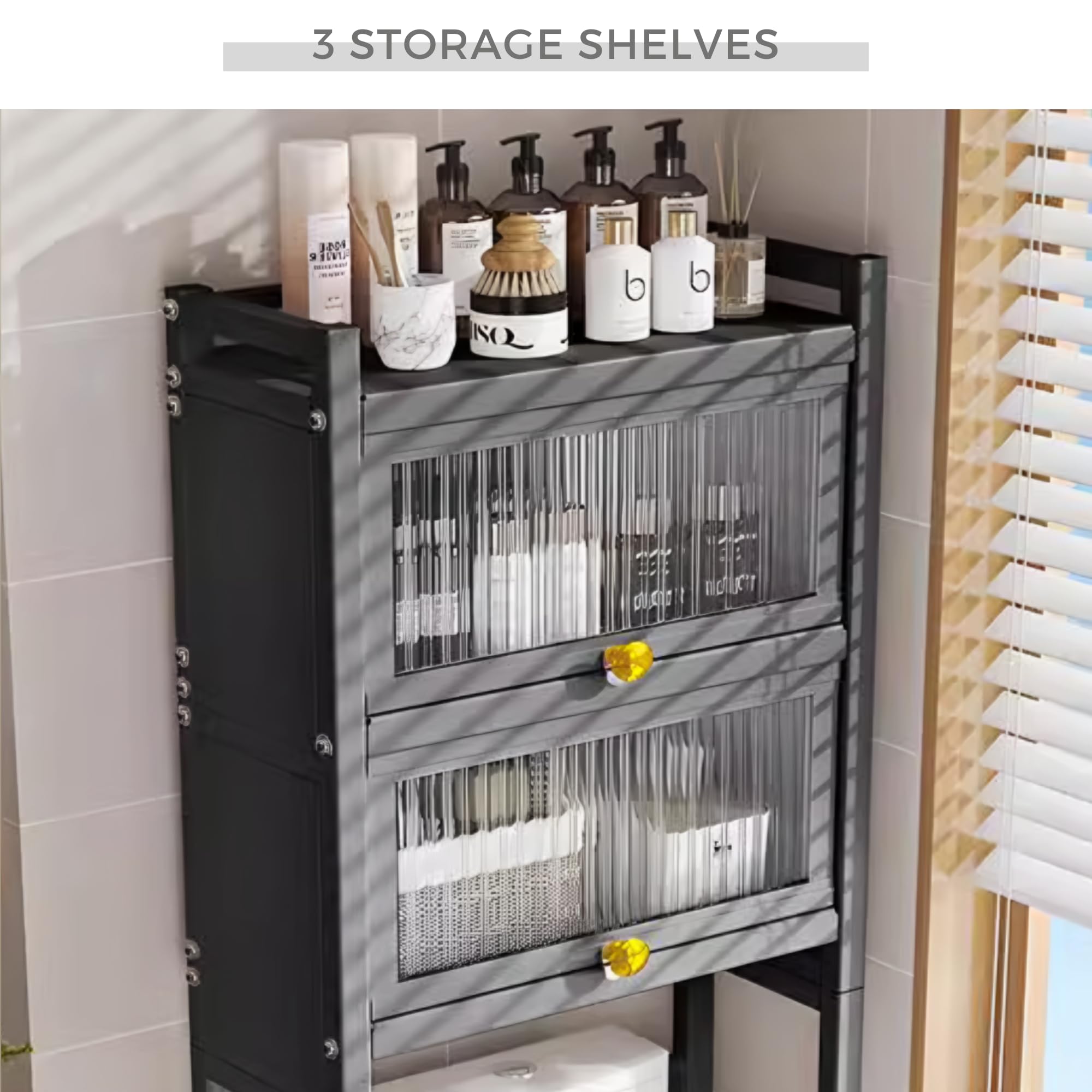 MAGIC SELECT Estantería sobre Lavadora con Puertas Abatibles, 3 Niveles, Impermeable