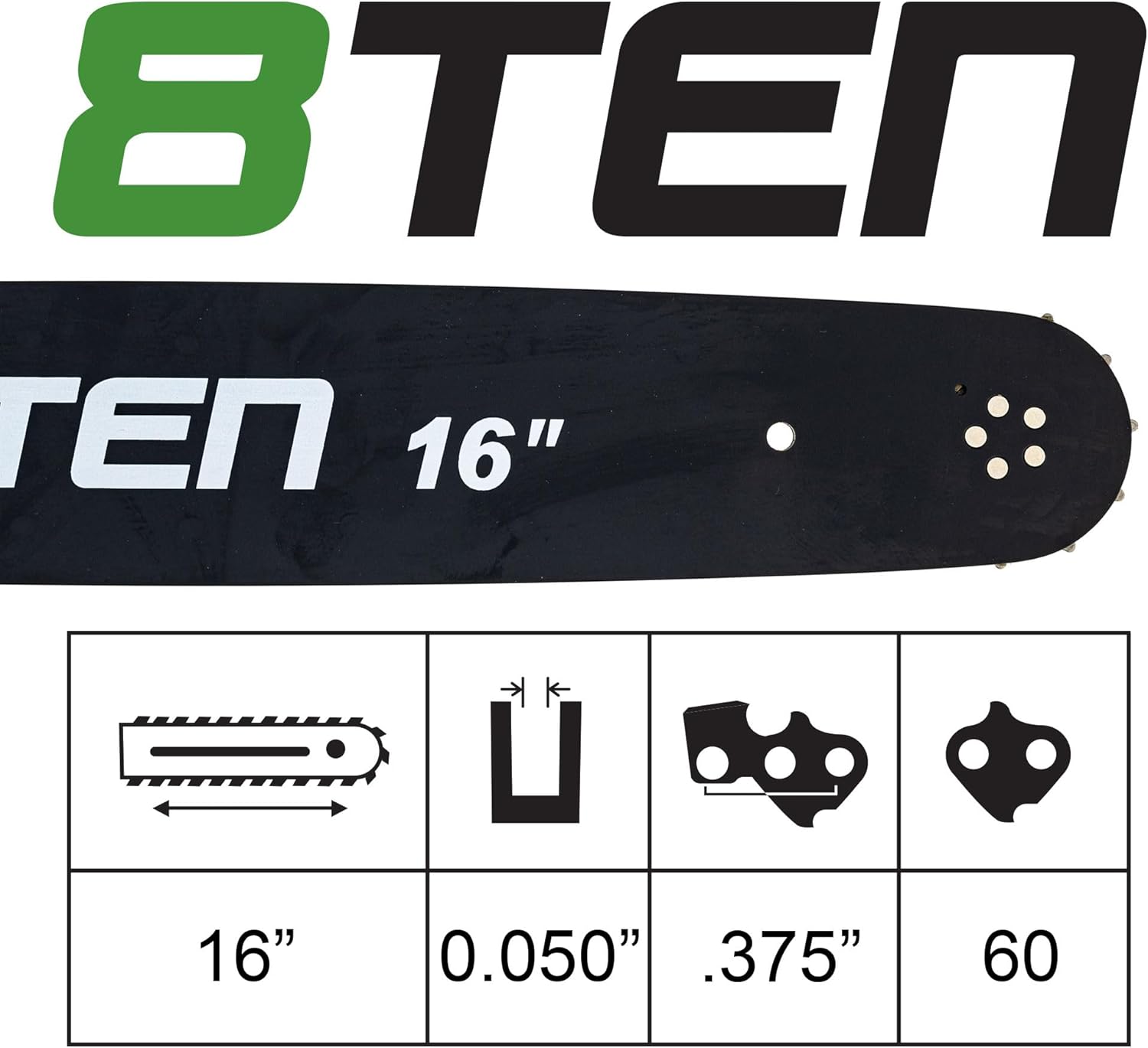 8TEN 16" Chainsaw Guide Bar & Chain .050 3/8 60DL for Stihl 066 044 064 026 029 Windsor Carlton GB 33RS360E