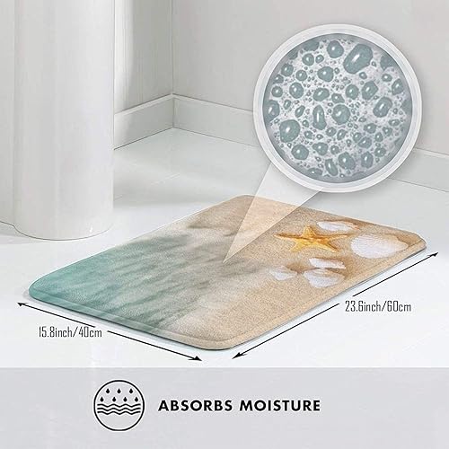 Miniatura 4 de Alfombra de baño de terciopelo antideslizante y absorbente con estrellas de mar y orilla de mar, tapete de baño para entrada interior, tamaño único