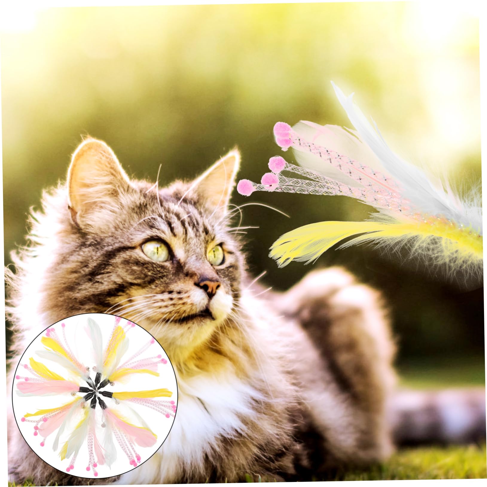 Toddmomy 24pièces Canne à Plumes pour Chats Recharges De Jouets Interactifs avec Cloches Accessoire De Jeu pour Chats Intérieur Et Extérieur