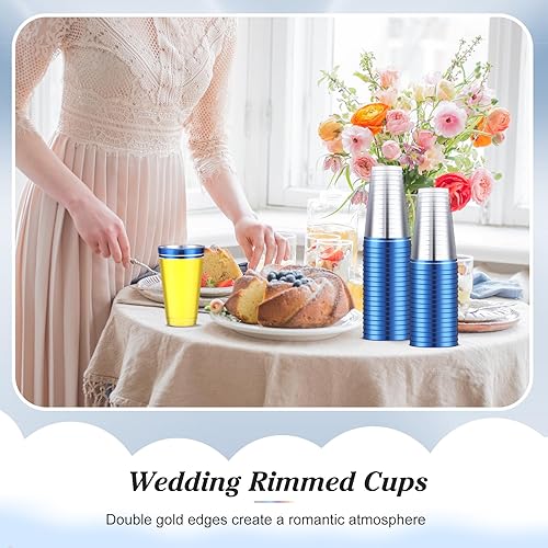 Miniatura 5 de Sliner 50 vasos de plástico duro de 16 onzas con borde de doble color, vasos desechables de plástico, vasos duros para fiestas, bodas, baby showers,