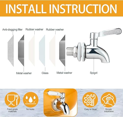 Miniatura 5 de Dispensador de bebidas de vidrio de 2 galones con soporte e infusor de frutas, espita de acero inoxidable - Dispensadores de bebidas de vidrio para