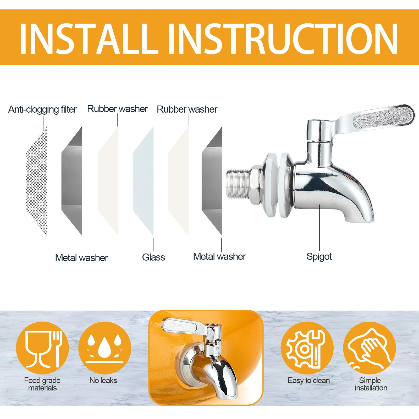 Dispensador de bebidas de vidrio de 2 galones con soporte e infusor de frutas, espiga de acero inoxidable, dispensadores de bebidas de vidrio para fiestas, dispensadores de bebidas con tapas para